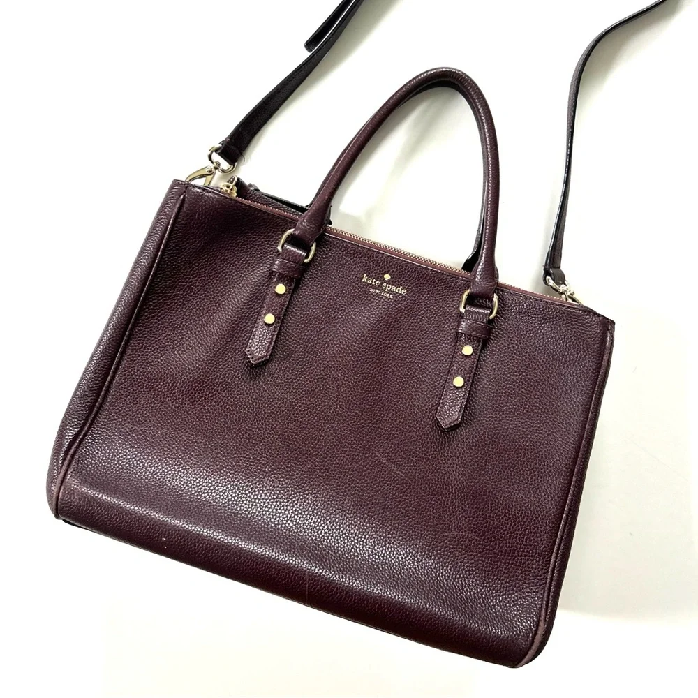 Kate Spade Mahogany Pebbled Leather Mulberry Street Leighann Satchel Purse Bag